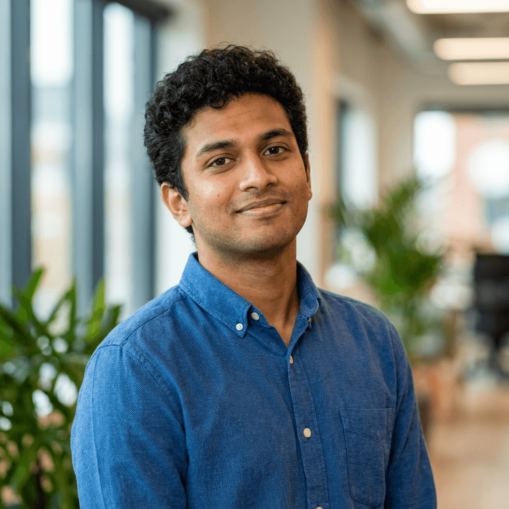 Smiling man in casual shirt in a modern office