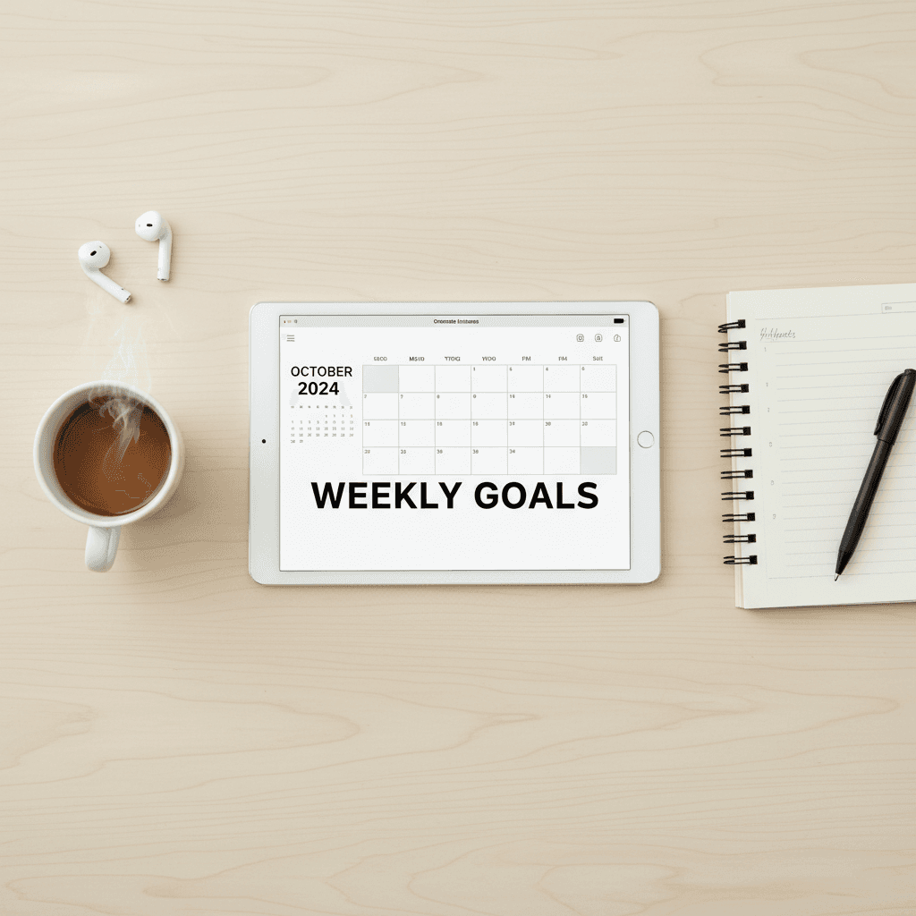 Tablet showing a digital planner on a clean desk